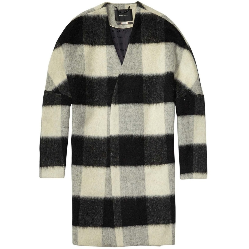 Scotch & Soda Oversize Cream/Black Wool Plaid Coat